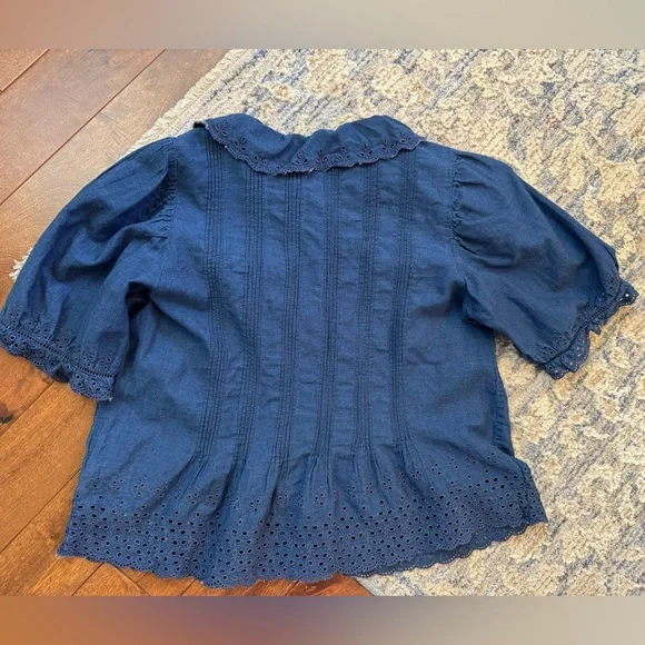 Gap x Dôen Blue Eyelet Puff Sleeve Top Size Small Sold Out - Picture 3 of 3